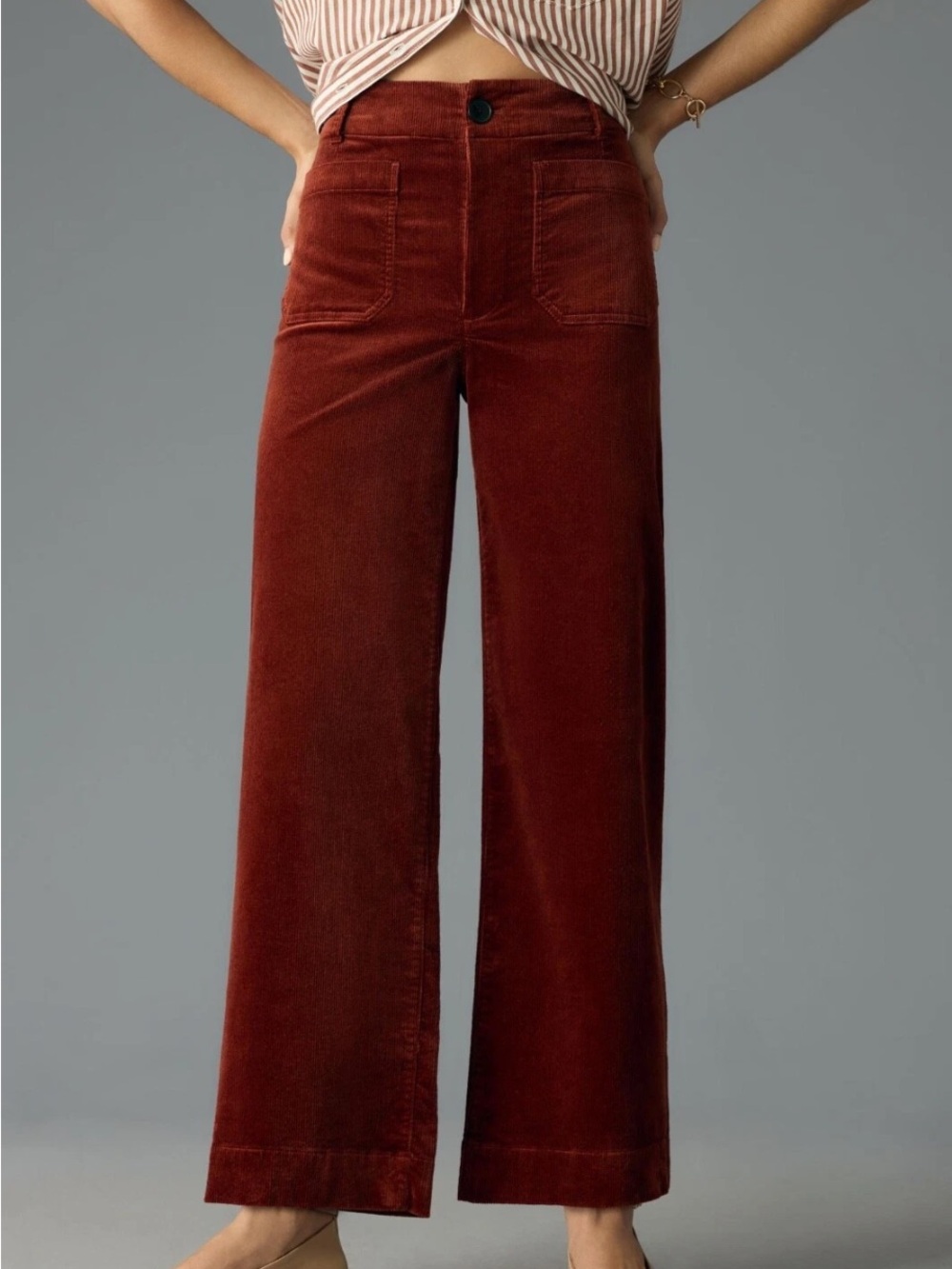 Anthropologie Wide-Leg Corduroy Pants in Rust